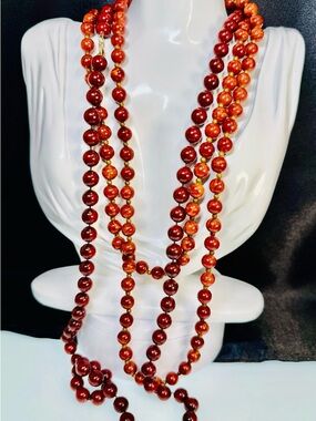 2 Red Beaded Necklaces - SAC